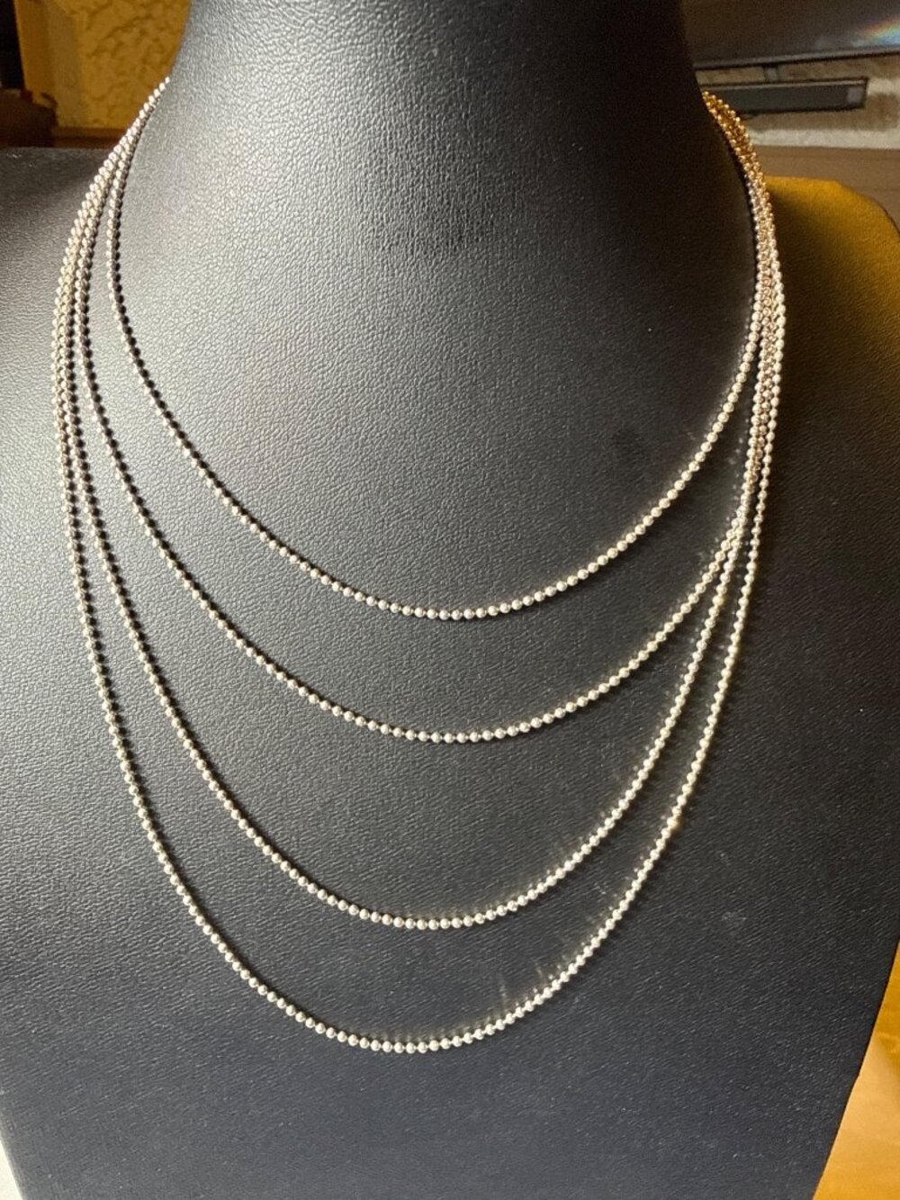 Silver 4 Strand Layered Ball Chain Necklace Multi Bead Tiered Statement Choker